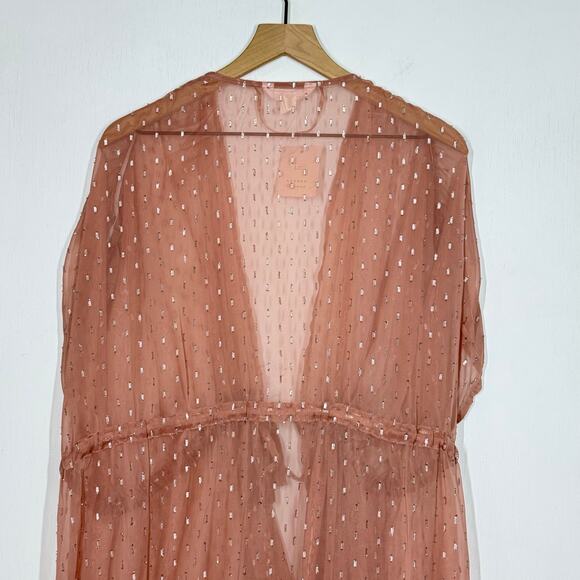 NEW LC Lauren Conrad Swiss Dot Kimono Womens One Size Mauve Pink Sheer Cinched - Picture 8 of 13